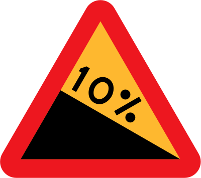 10% downward gradient roadsign clipart