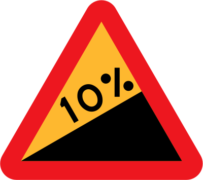 10% upward gradient roadsign clipart