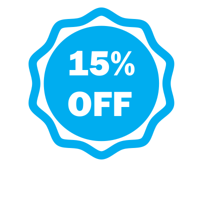 15 percent off blue sticker clipart