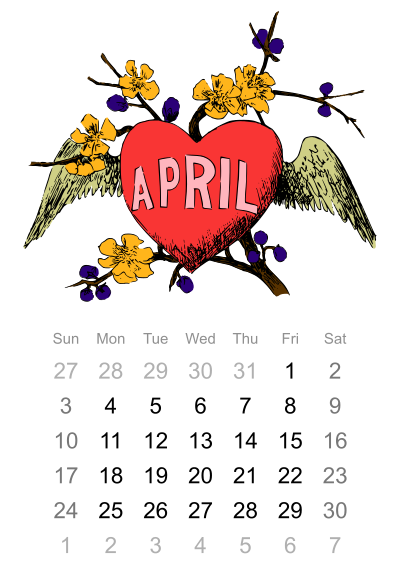 2016 April calendar clipart