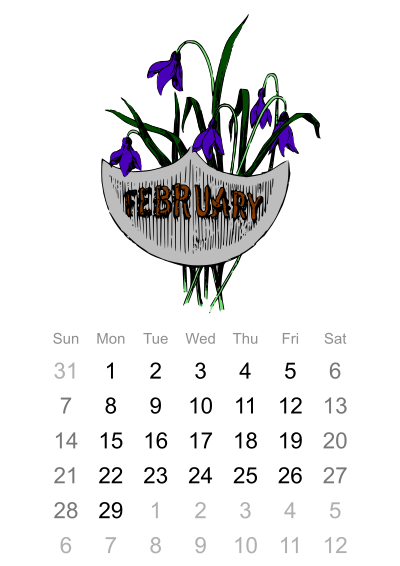 2016 February calendar clipart