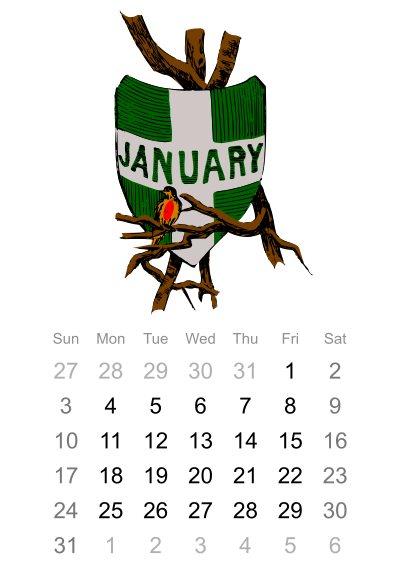 2016 January calendar clipart