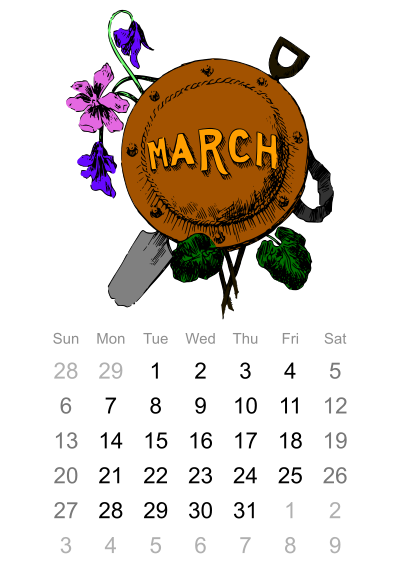 2016 March calendar clipart