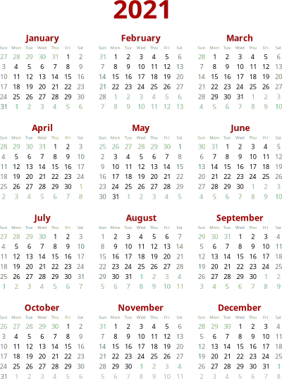 2021 calendar clipart
