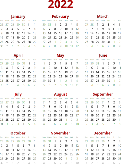 2022 calendar clipart