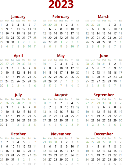 2023 calendar clipart