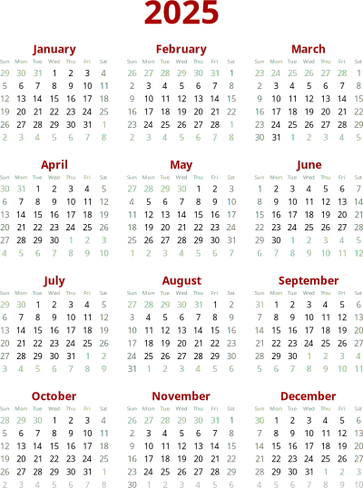 2025 calendar clipart