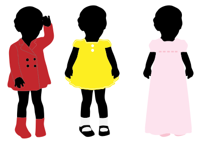 3 Girls Wearing Colorful Dresses Silhouette clipart