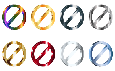 3D Shiny Metallic No Signs (Set Of 8) clipart