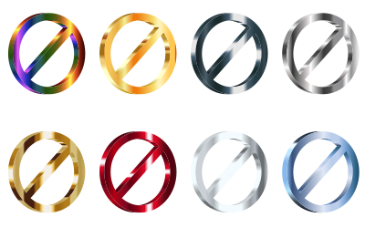 3D Shiny Metallic No Signs (Set Of 8) With Reverse Shading clipart