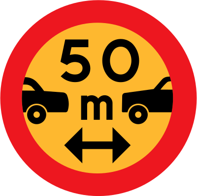 50m between cars sign clipart