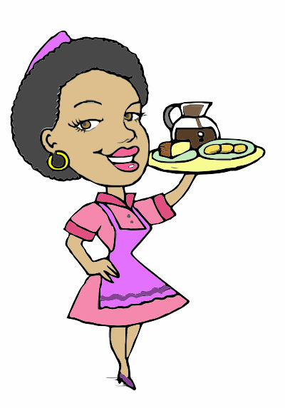 A black waitress with tray clipart