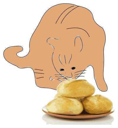 A cat smells bread. clipart