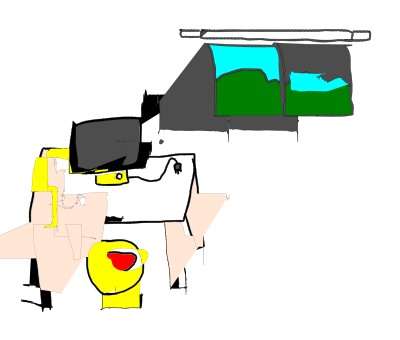 A computer on the table is in the room. clipart