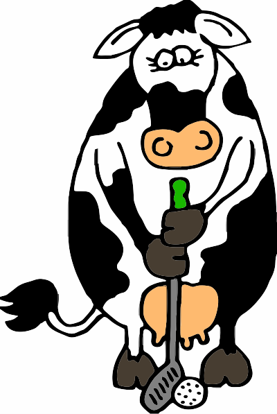 A cow playing golf clipart