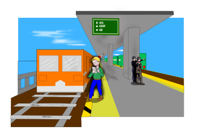 A dangerous scroller @ train station clipart