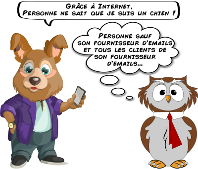 A dog and an owl about email privacy (French) clipart