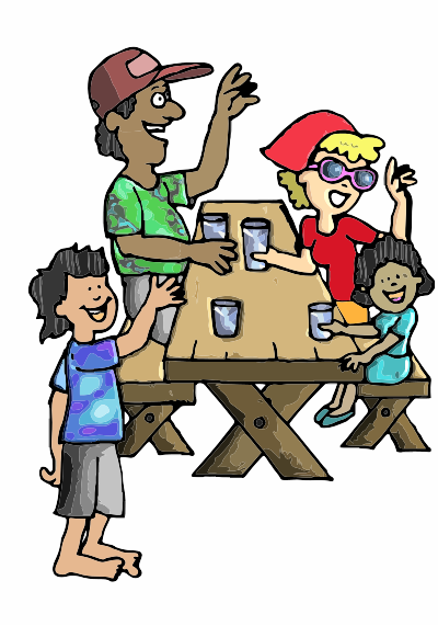 A family having a picnic on a bench clipart