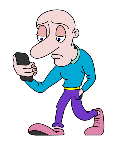 A guy and his smartphone walking around. clipart
