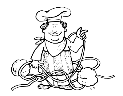 A Italian man with spaghetti and meat balls clipart