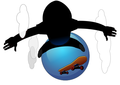 A kidflying with a skateboard clipart