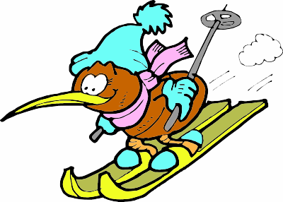 A Kiwi Bird skiing clipart