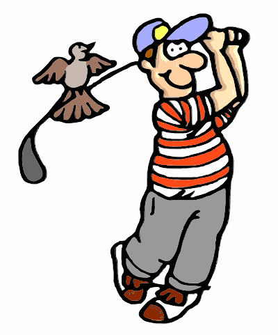 A man with a bird on his golf club clipart