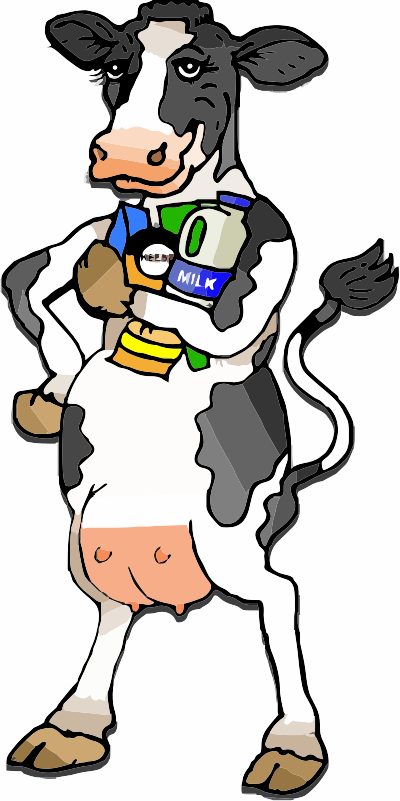 A Standing Cow selling milk products clipart