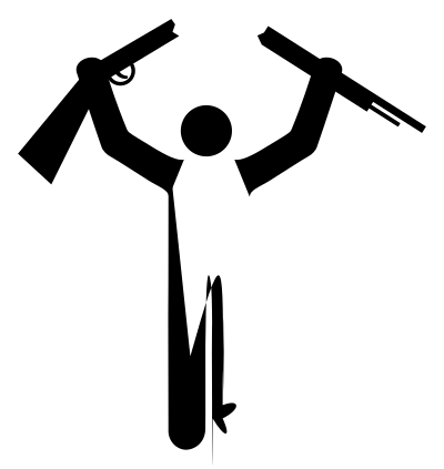 A stick-man broke a gun. clipart