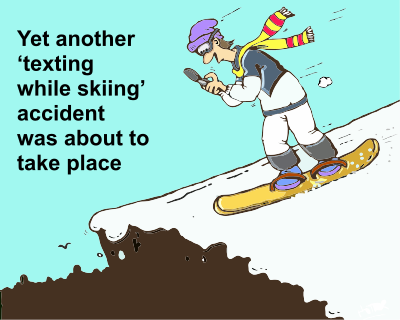 A texting while skiing accident clipart