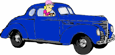 A vintage car with woman driving clipart