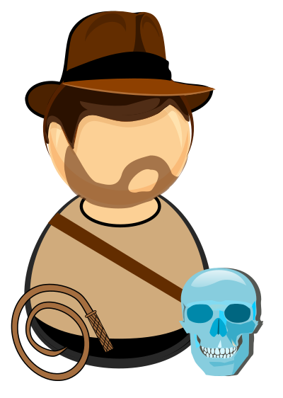 Adventurer in a hat, with a whip and glass skull clipart
