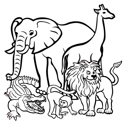 African animals - lineart clipart