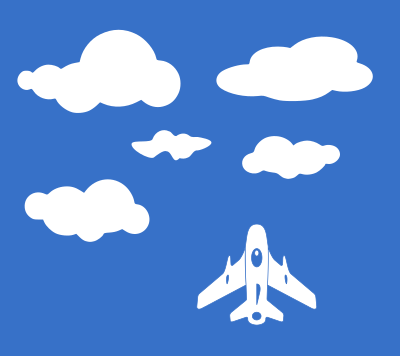 Airplane silhouette with clouds clipart