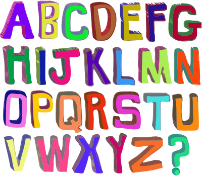Alphabet A-Z block letters woodcut clipart