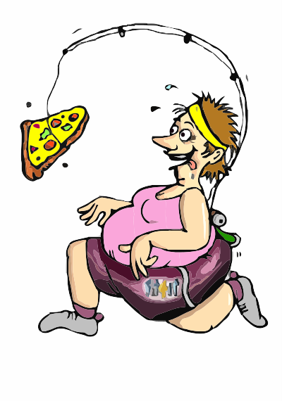 An overweight lady being encouraged to run clipart