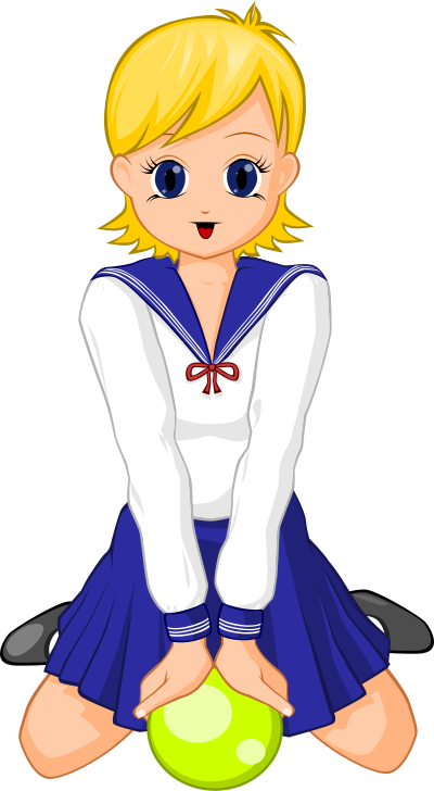 Anime schoolgirl with green ball clipart