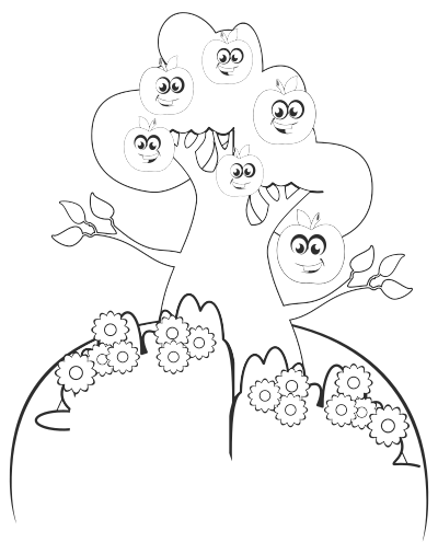 Anthropomorphic Apple Tree Line Art clipart