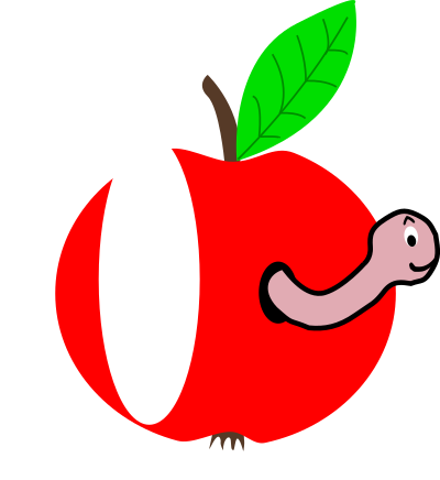 Apple Red with a Green Leaf with funny Worm clipart