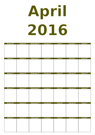April calendar clipart