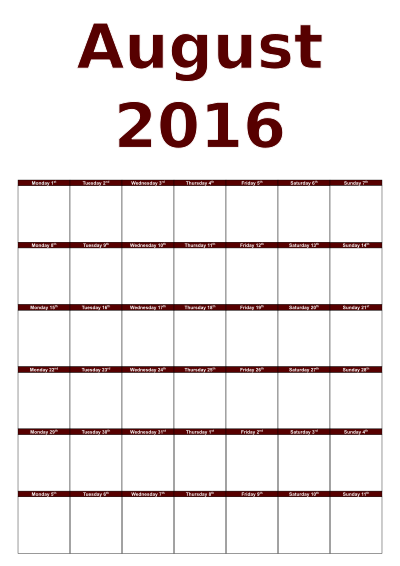 August calendar clipart