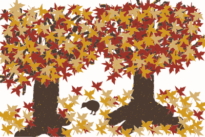 Autumn Trees with a Bird clipart