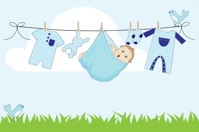 Baby Boy Hanging On Clothesline Outside clipart