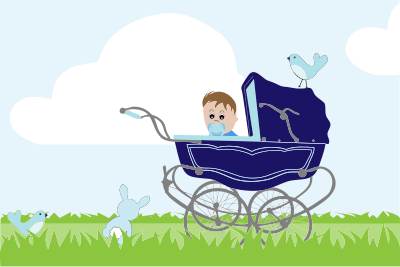 Baby Boy Stroller In The Field clipart