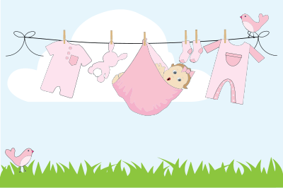 Baby Girl Hanging On Clothesline Outside clipart