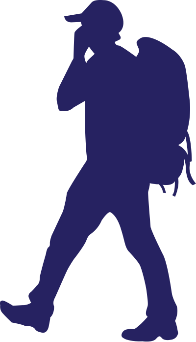 Backpacker on a phone clipart