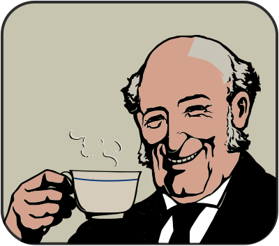Bald Man Drinks Coffee, coloured in clipart