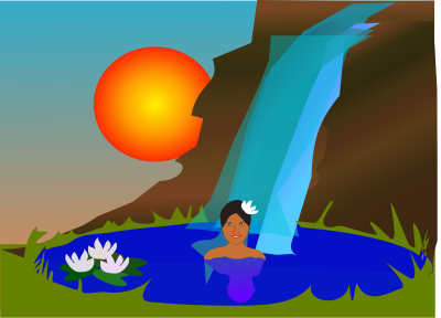 Bathing in a waterfall clipart