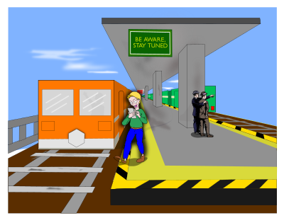 Be aware @ train station clipart