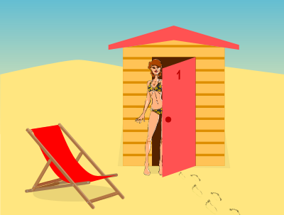Beach hut girl clipart